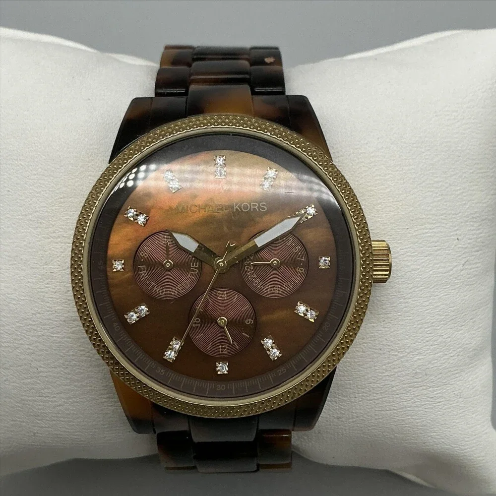 Michael Kors Womens Watch 37mm Abalone Dial Faux Tortoise MK-5038 New Battery 6